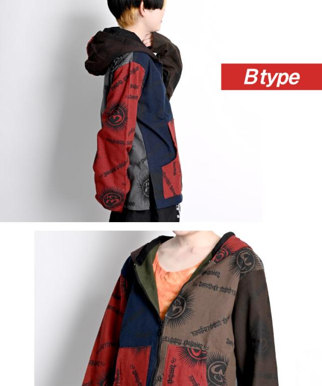 ユニセックス。オーム&ヒンディ曼荼羅柄ZIPパーカー