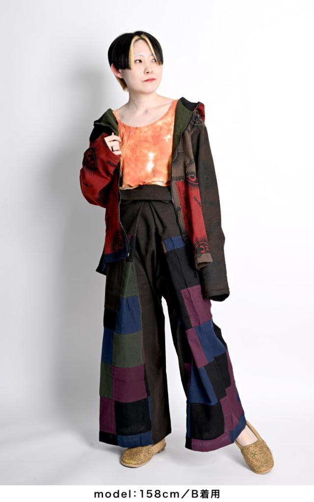 ユニセックス。オーム&ヒンディ曼荼羅柄ZIPパーカー