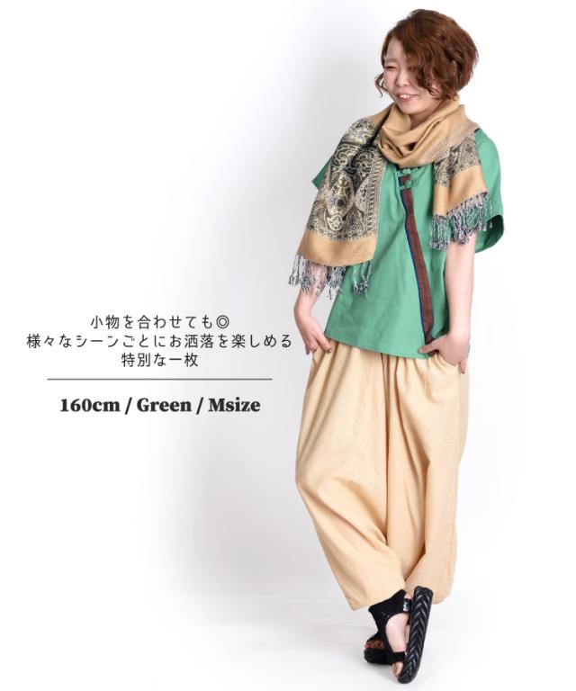 お目立ちアジアン。チャイナ風半袖ブラウスシャツ