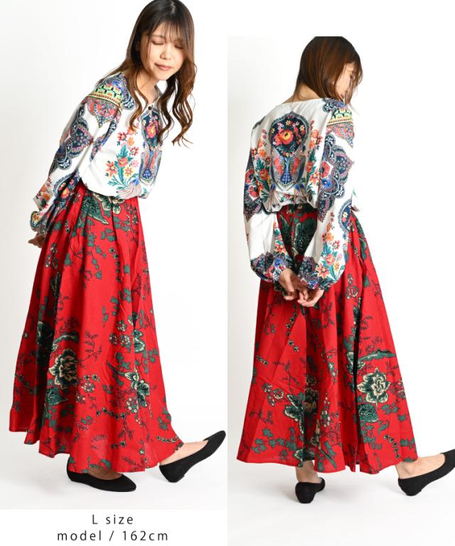 エスニックな雰囲気溢れる。南国鳥柄長袖プルオーバー