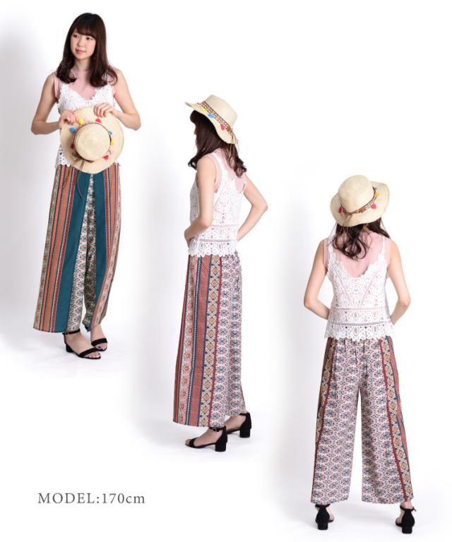 漂う上品さ。エスニック柄ワイドラップパンツ