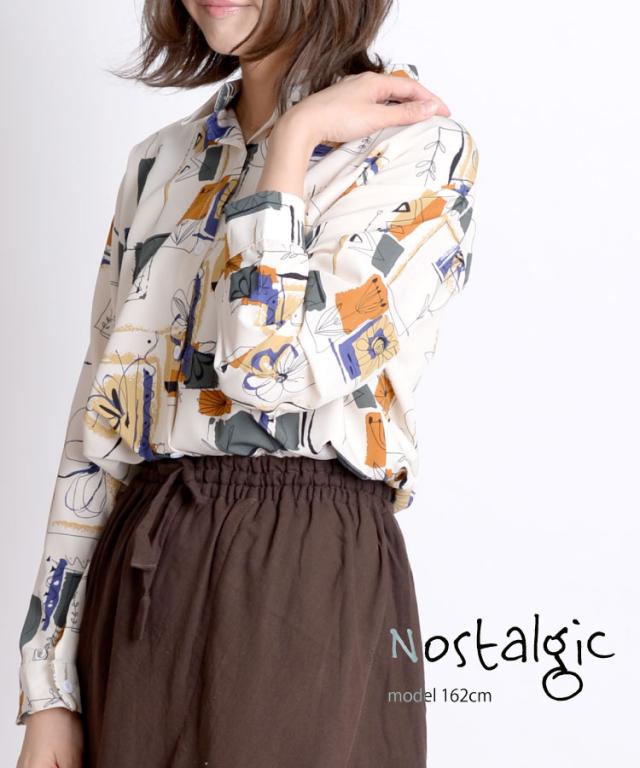 ノスタルジックに華やか。レトロ柄長袖シャツ