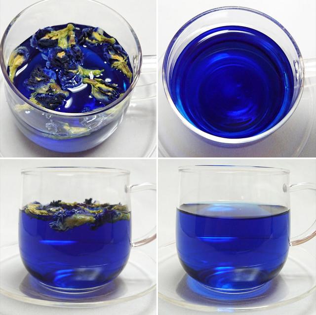 青い花から抽出される色は鮮やかなブルー。他のハーブに比べても少量で濃い色が抽出されます。これはブルーベリーの4倍ともいわれる量のアントシアニンが含まれているためです。