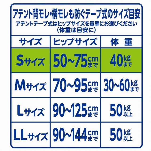 アテント 消臭効果付テープ式 背モレ・横モレも防ぐ S(20枚入)[大人