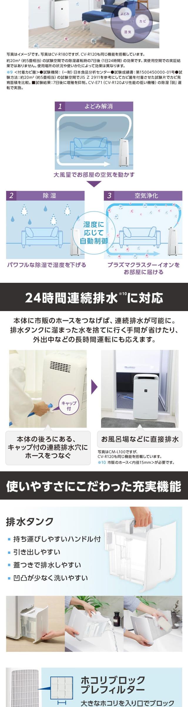 除湿機 シャープ SHARP CV-R120-W ホワイト系 白 コンプレッサー式