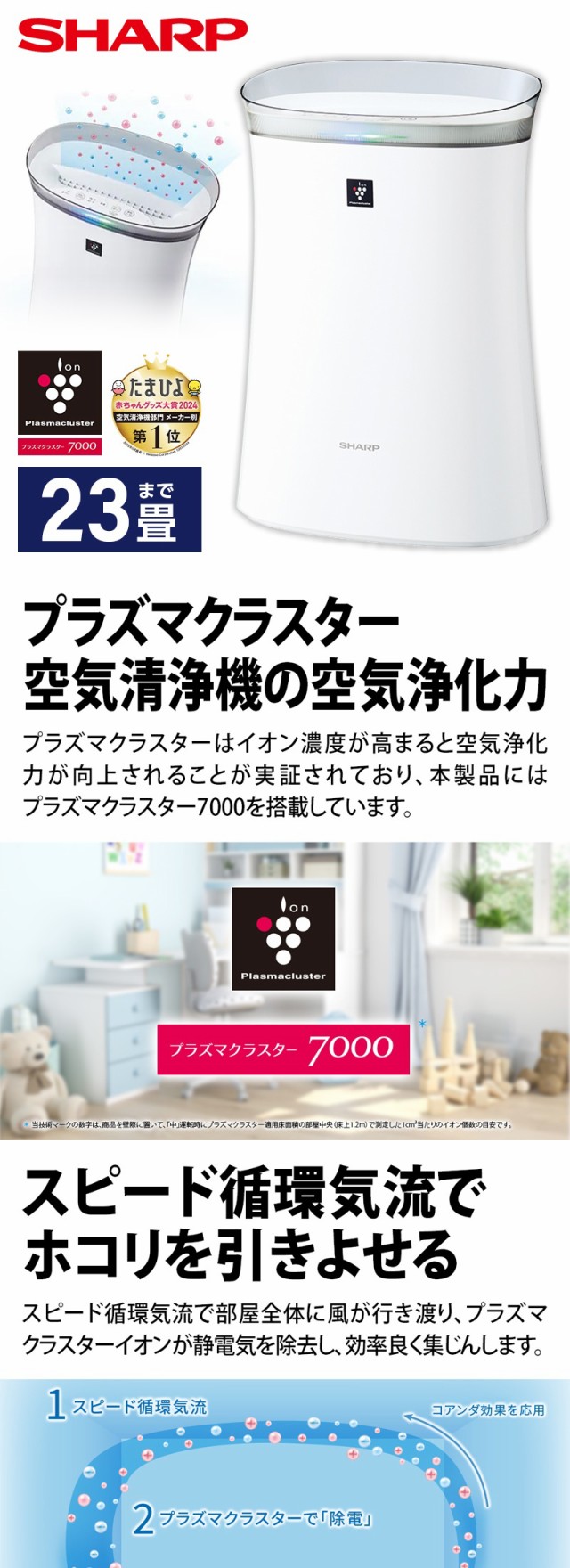 空気清浄機 シャープ 静電HEPAフィルター搭載 SHARP ホワイト系