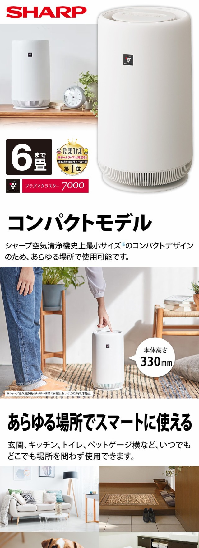 空気清浄機 シャープ 小型 6畳 花粉 ホワイト系 プラズマ