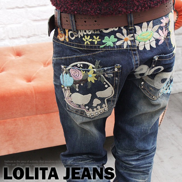 国内正規品 LOLITA JEANS ロリータジーンズ デニム フレア スカル 刺繍