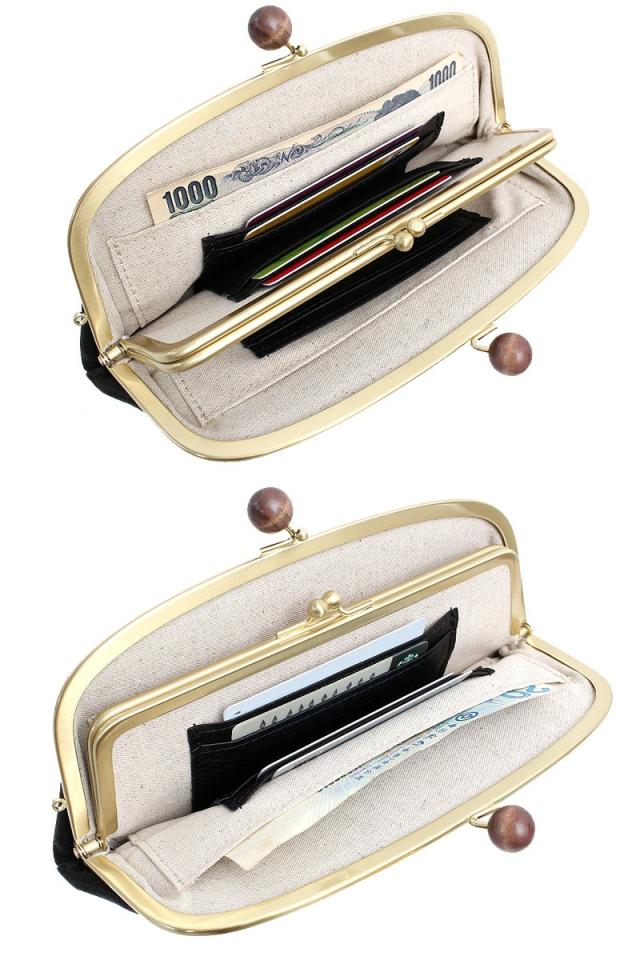 フォルナ ウッドボール ドット型押し がま口長財布 2993794 ディティール画像02