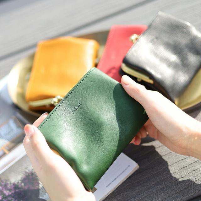 フォルナオリーブヌメ がま口 二つ折り財布 2993869