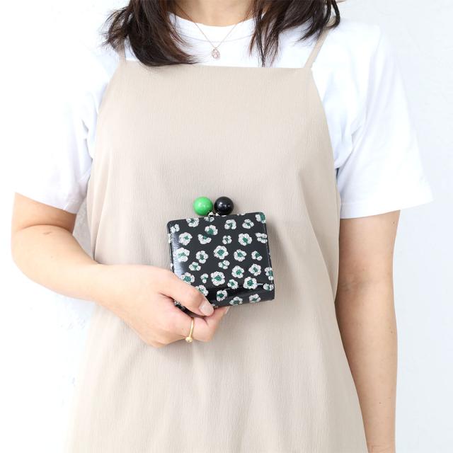ツモリチサト がま口二つ折り財布 グリッターフラワーミニ財布