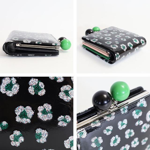 ツモリチサト がま口二つ折り財布 グリッターフラワーミニ財布