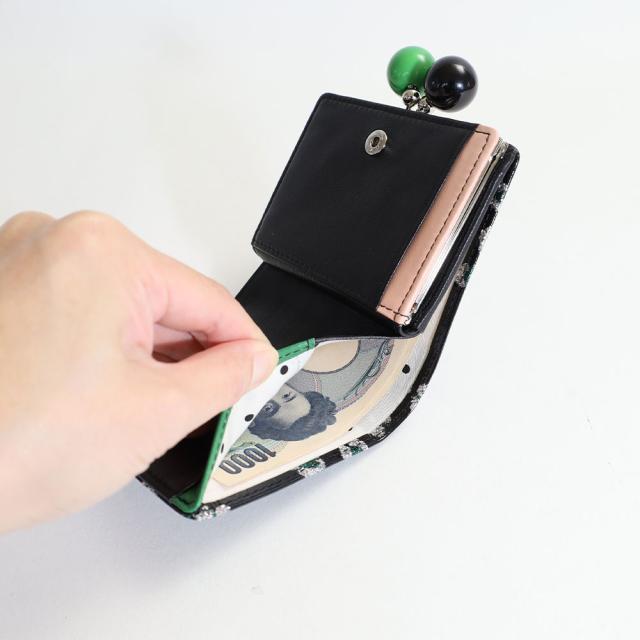 ツモリチサト がま口二つ折り財布 グリッターフラワーミニ財布