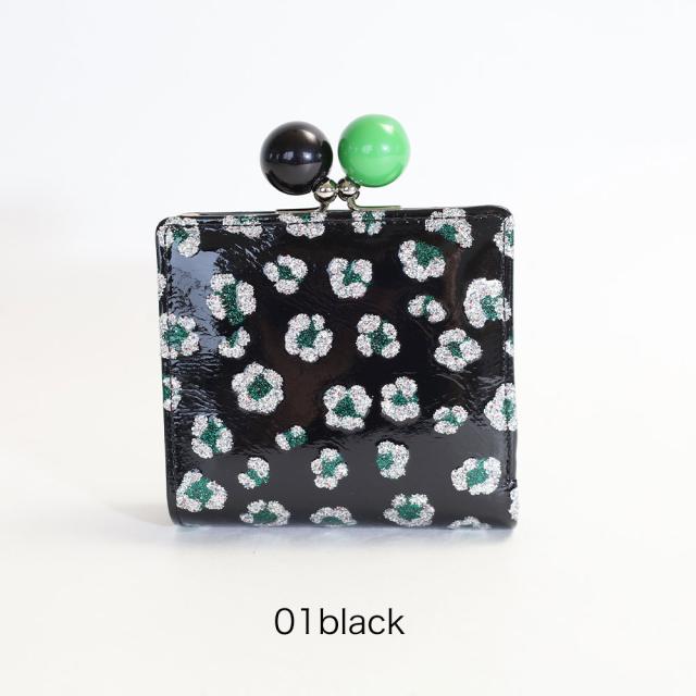 ツモリチサト がま口二つ折り財布 グリッターフラワーミニ財布