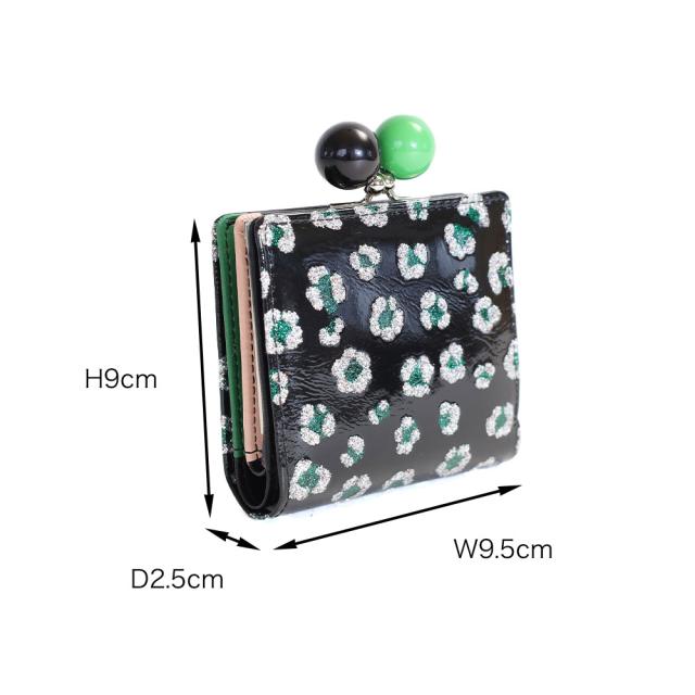 ツモリチサト がま口二つ折り財布 グリッターフラワーミニ財布