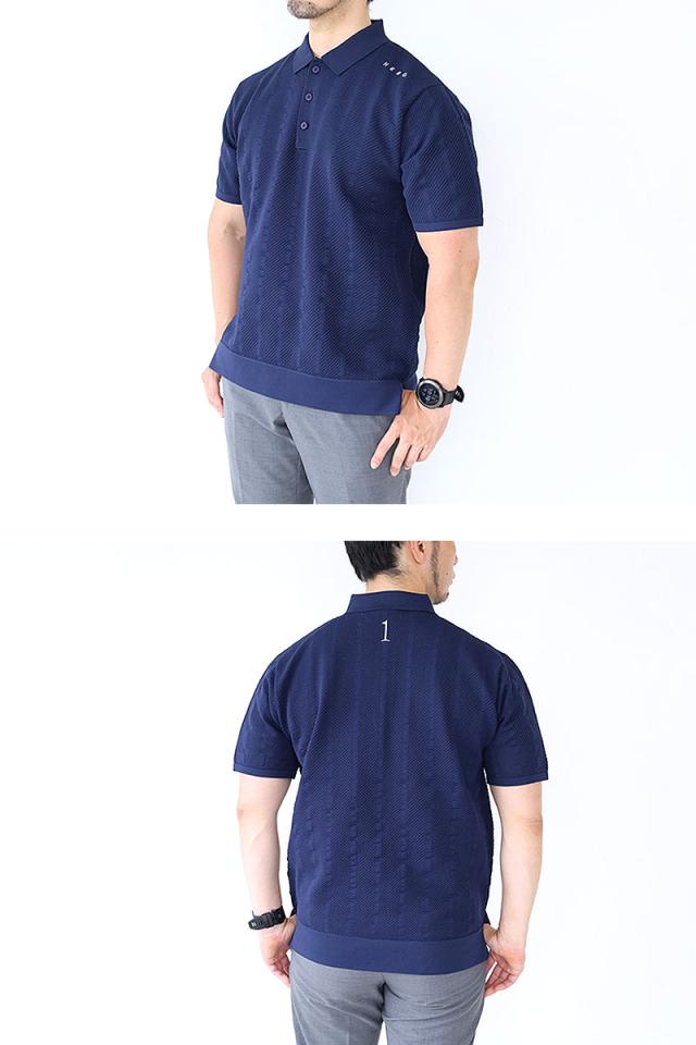 HERG1 ストライプメッシュニットポロ gu23pe14 サムネ