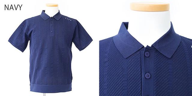 HERG1 ストライプメッシュニットポロ gu23pe14 ディティール