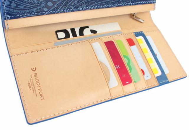 バギーポート 藍染め ペイズリー型押し かぶせ長財布 zys190