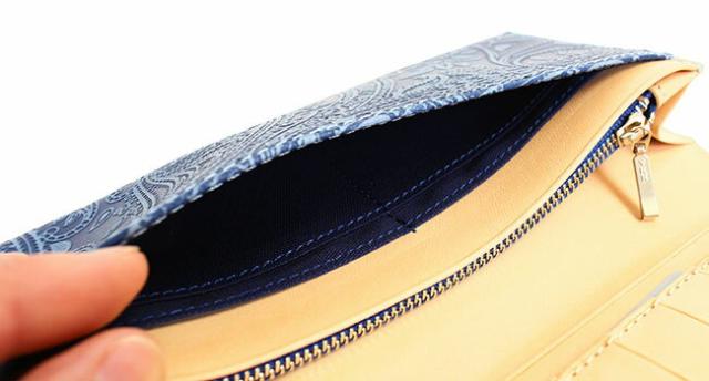 バギーポート 藍染め ペイズリー型押し かぶせ長財布 zys190