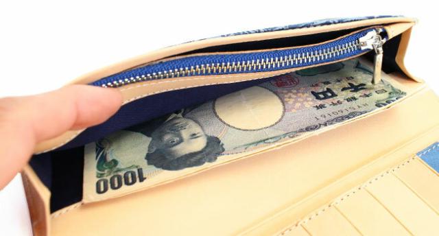 バギーポート 藍染め ペイズリー型押し かぶせ長財布 zys190