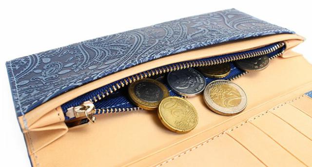 バギーポート 藍染め ペイズリー型押し かぶせ長財布 zys190