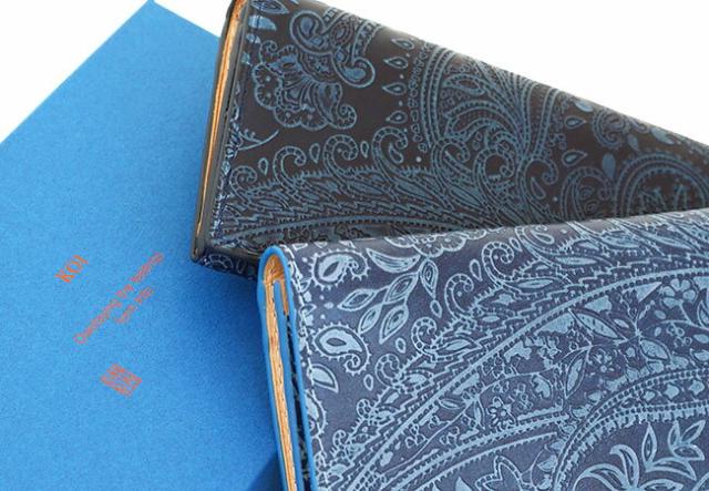 バギーポート 藍染め ペイズリー型押し かぶせ長財布 zys190