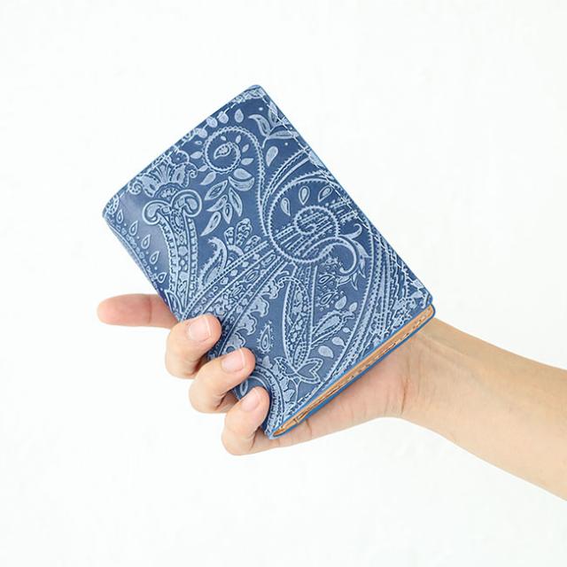 バギーポート 藍染め ペイズリー型押し 二つ折り財布 zys196