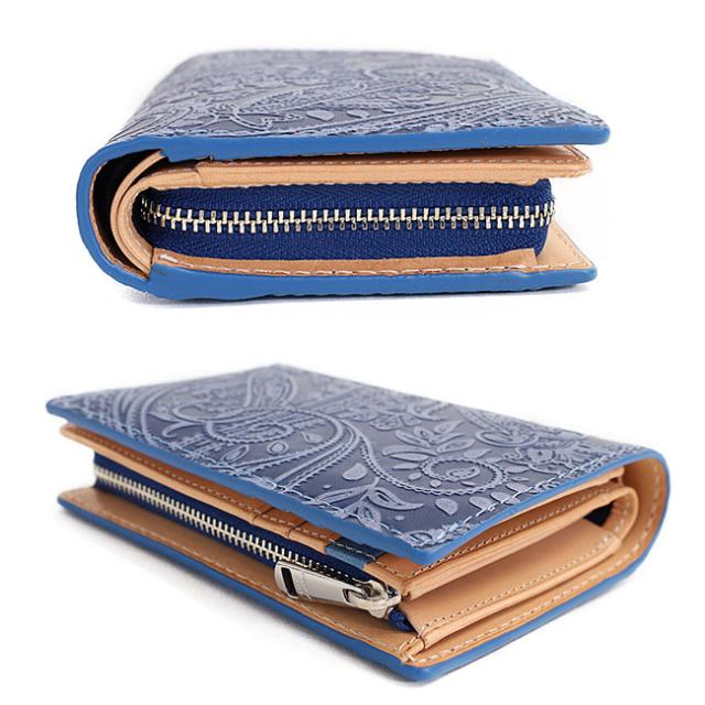 バギーポート 藍染め ペイズリー型押し 二つ折り財布 zys196