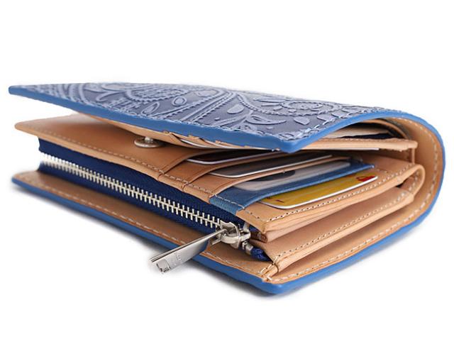 バギーポート 藍染め ペイズリー型押し 二つ折り財布 zys196
