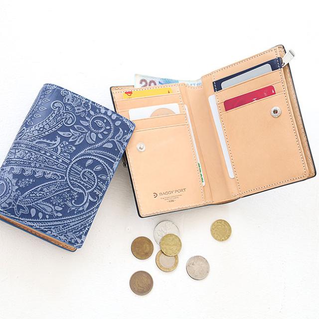 バギーポート 藍染め ペイズリー型押し 二つ折り財布 zys196