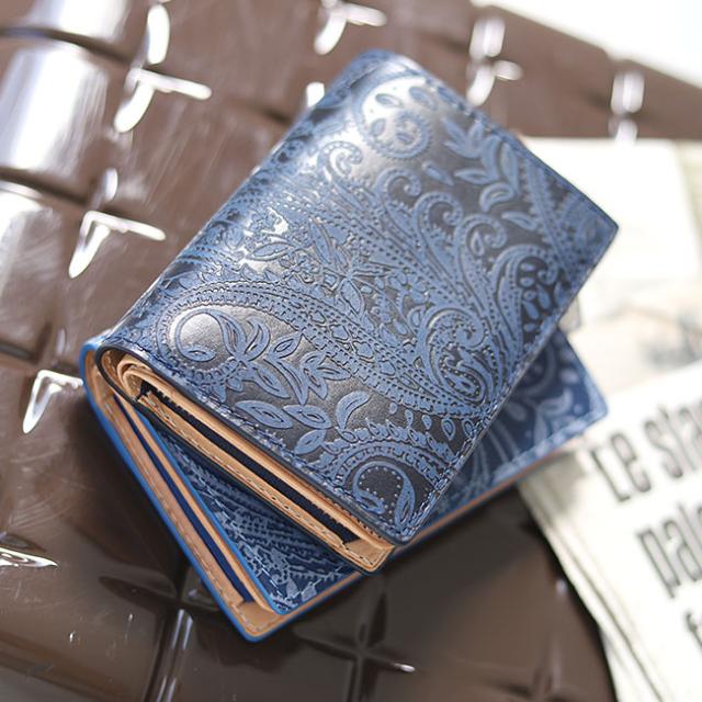 バギーポート 藍染め ペイズリー型押し 二つ折り財布 zys196