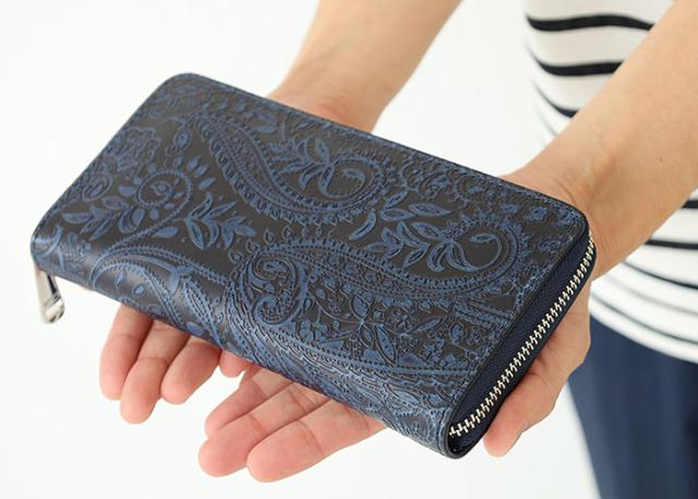 バギーポート 藍染め ペイズリー型押し 長財布 zys197