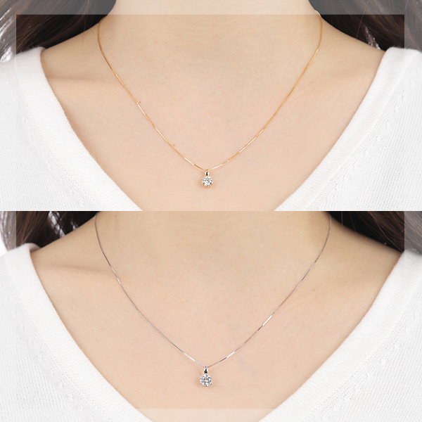 スーパー キュービックジルコニア 5mm ネックレス キュービック cz K10WG/K18YG ティファニー6本爪 (ダイヤ換算で約0.4ct〜0.5ct) 大粒 大きめ