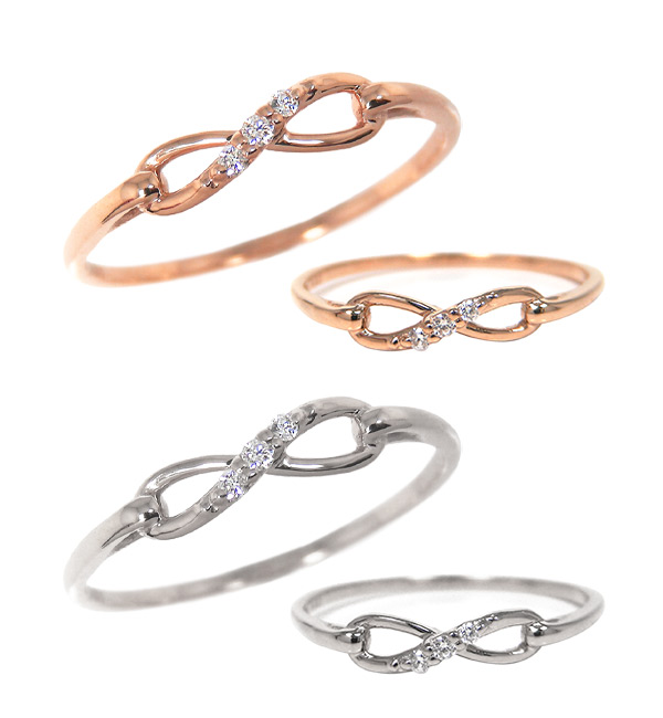 ダイヤモンド インフィニティ ピンキーリング K10/K18 YG/PG/WG 10k 10金 18k 18金