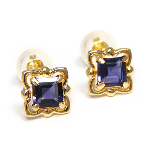 アイオライト ピアス K18YG イエローゴールド