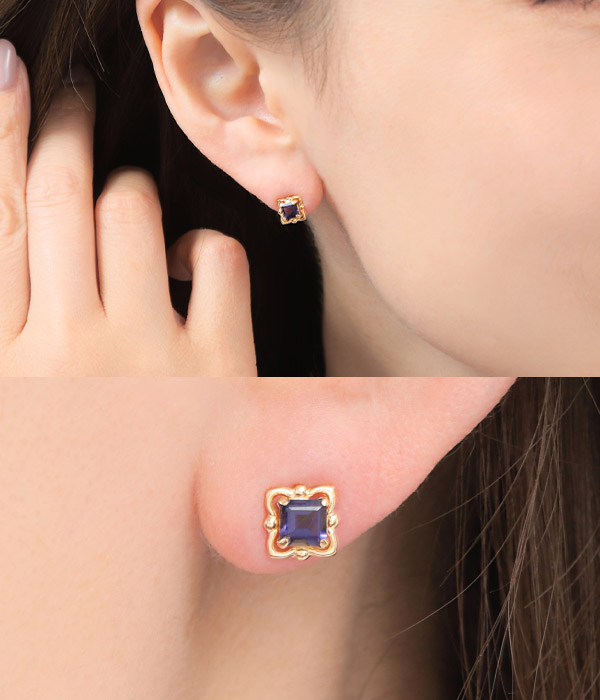 アイオライト ピアス K18YG イエローゴールド