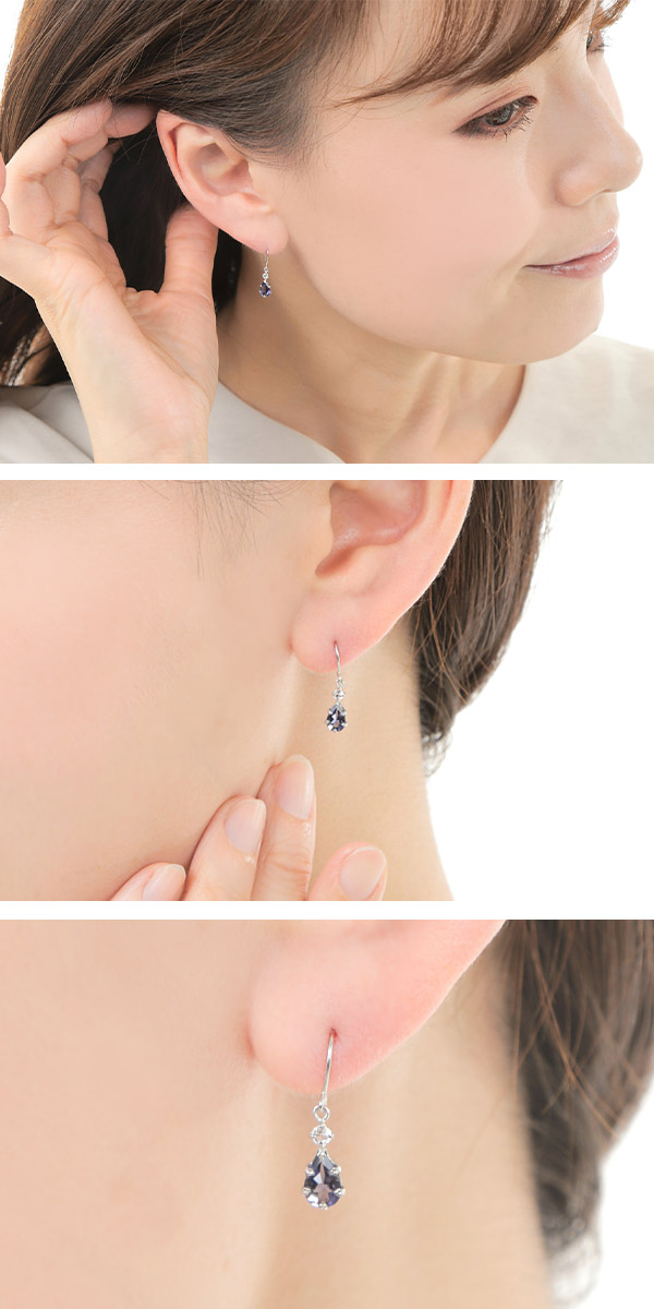 アイオライト フックピアス K10WG ホワイトゴールド ホワイトトパーズ