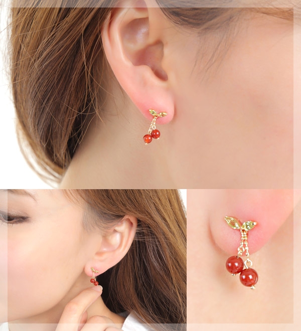 カーネリアン ペリドット ピアス K10YG