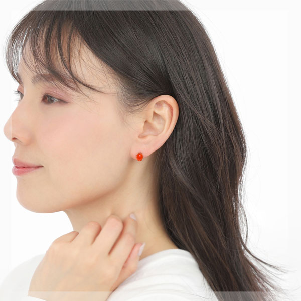 カーネリアン ピアス K10PG ピンクゴールド 赤メノウ アゲート