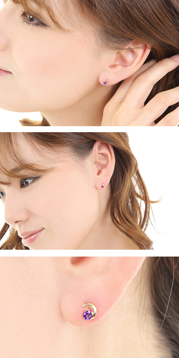 アメジスト 三日月 ピアス K10YG