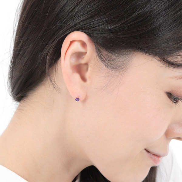 アメジスト ピアス 4mm イエローゴールド K10YG