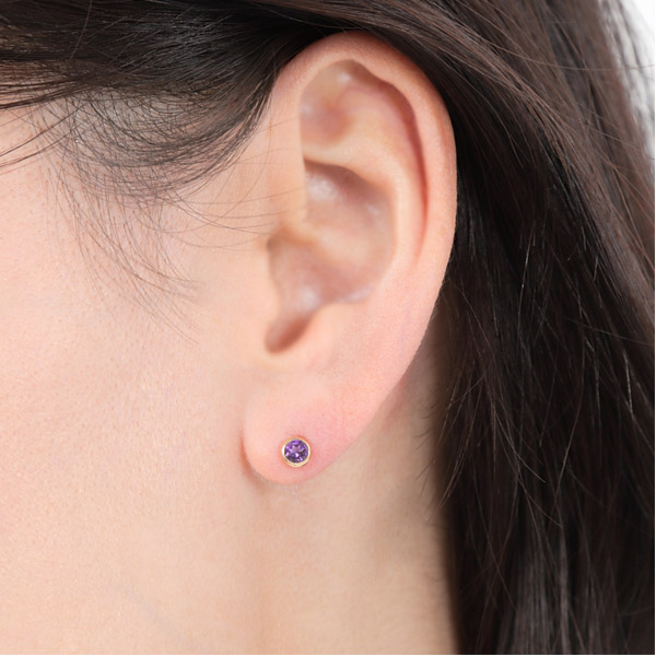 アメジスト ピアス 4mm イエローゴールド K10YG