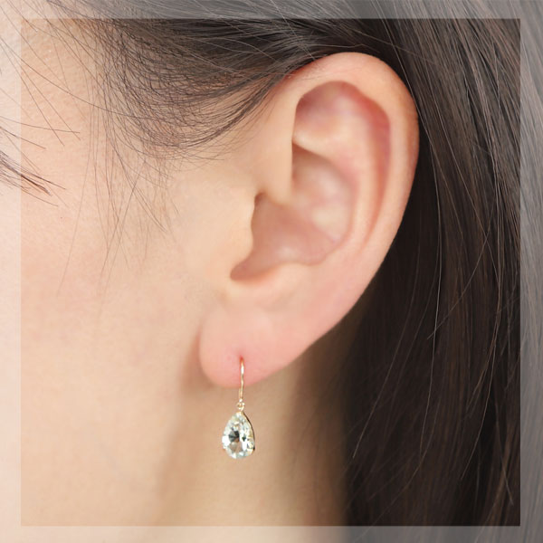 グリーンアメジスト ドロップ フックピアス K10YG 10k 10金 イエローゴールド 雫 ペアシェイプ