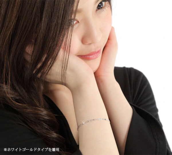 K10YG/PG/WG 2連 デザイン ステーションチェーン『カットアズキ×キューブ』 ブレスレット