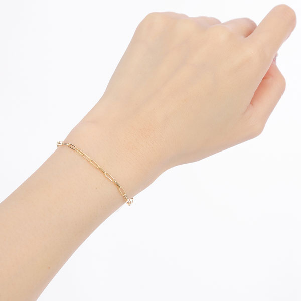 【日本製】 18金 K18 18k イエロー ゴールド ペーパークリップ チェーン ブレスレット Tバー 鎖 幅2.2mm 18cm デザインチェーン