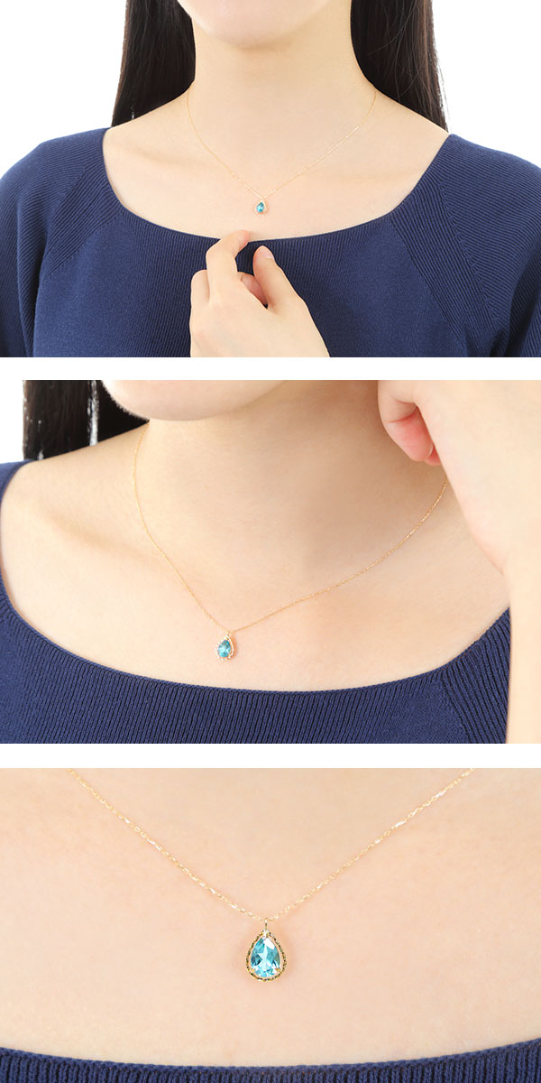 ブルートパーズ ネックレス K18YG ドロップ
