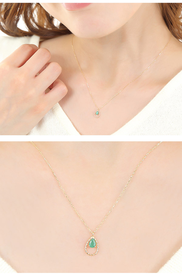 エメラルド ネックレス K10YG ドロップ