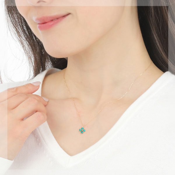 クローバー ネックレス K10YG トルコ石 ターコイズ ハート 10金 10k イエローゴールド