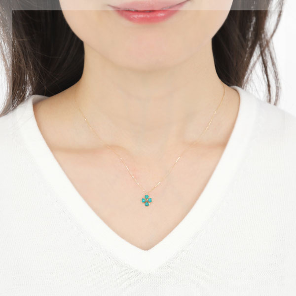 クローバー ネックレス K10YG トルコ石 ターコイズ ハート 10金 10k イエローゴールド