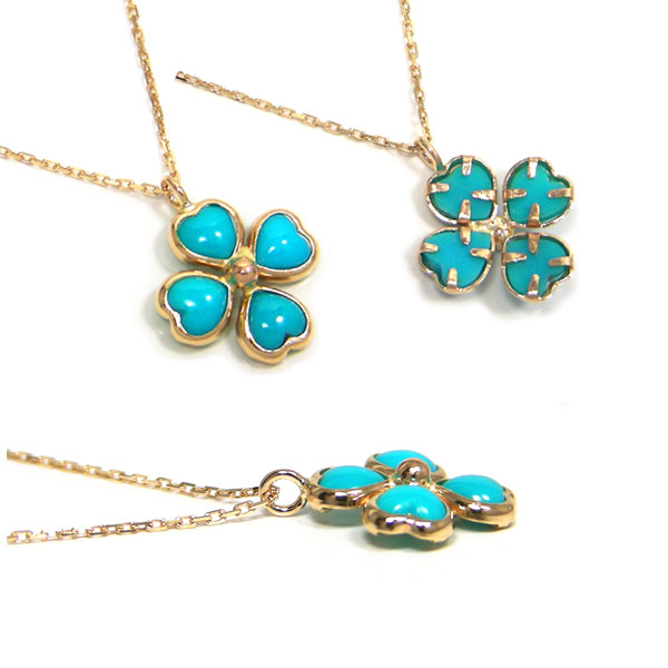 クローバー ネックレス K10YG トルコ石 ターコイズ ハート 10金 10k イエローゴールド